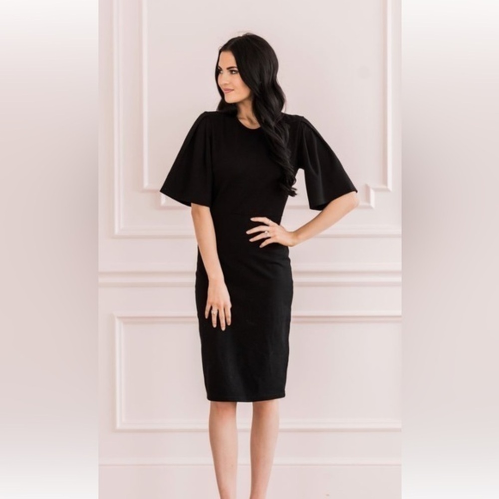 RACHEL PARCELL Flutter Sleeve Ponte Dress (L)